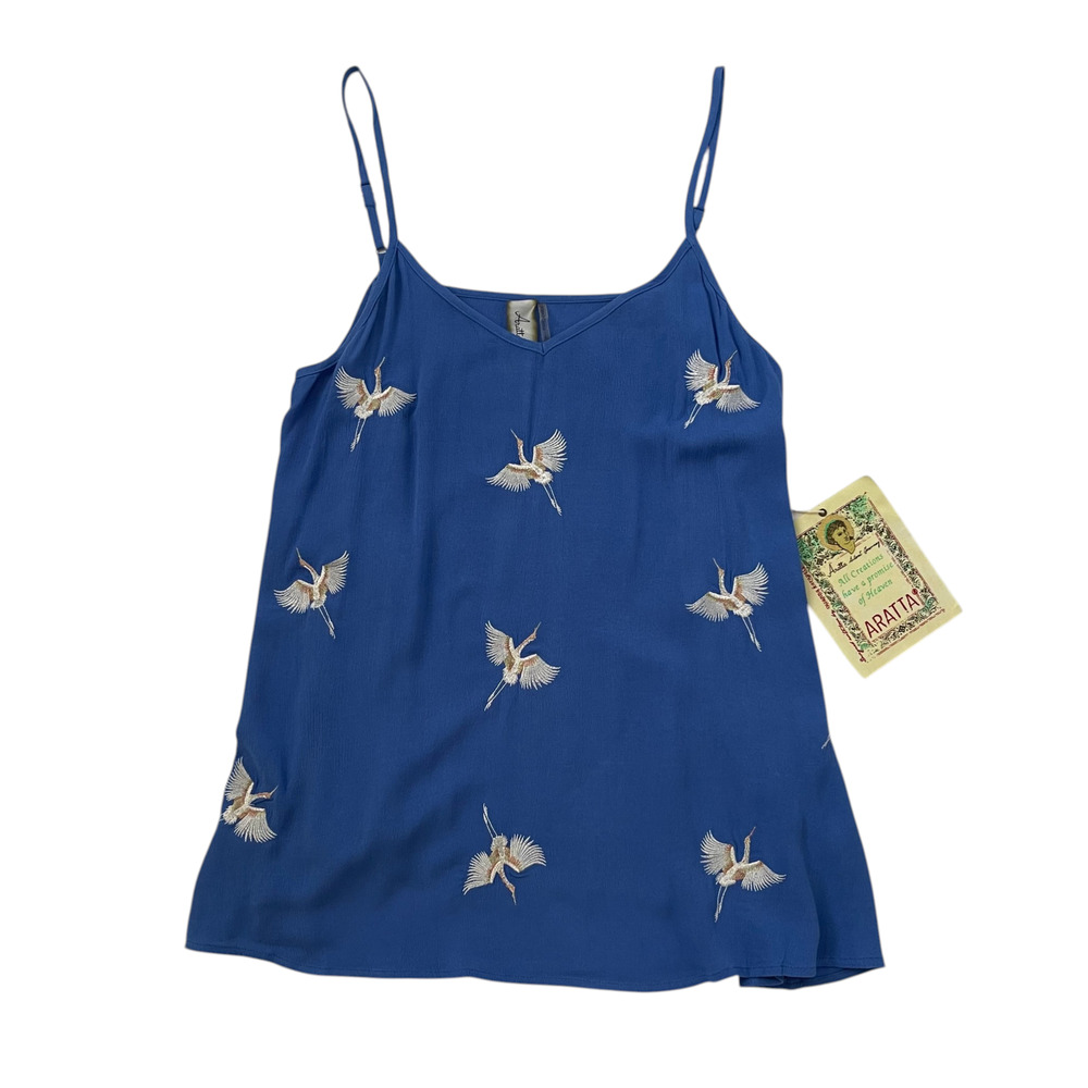 NWT Aratta Story of the Crane Cami - Embroidered Birds - Blue - Size L